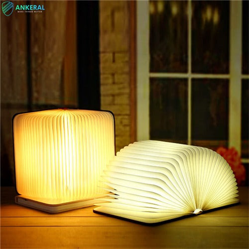 LED Book Lamp Foldable Wooden Book Light USB Rechargeable Night Lamp Creative Decorative Table Lamp