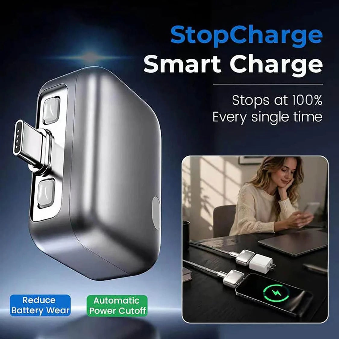 PopGuard 140W Automatic Charging Disconnector USB-C Fast Charge Protector | Smart Auto Power Cut-Off Device | Silver