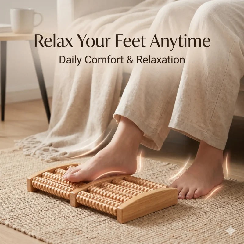 Wooden Foot Massager Roller | Natural Relaxation Massage Tool for Feet | Manual Acupressure Foot Roller for Home & Office