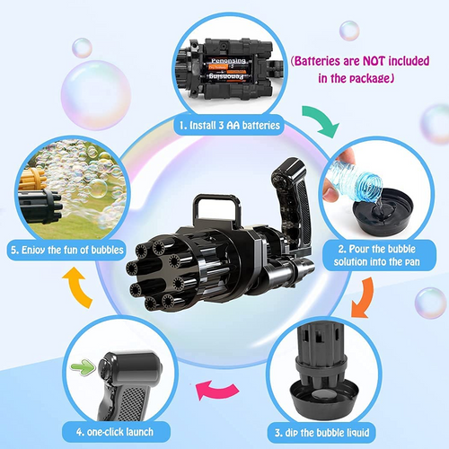 8-Hole Gatling Bubble Gun Machine Automatic Electric Bubble Blaster