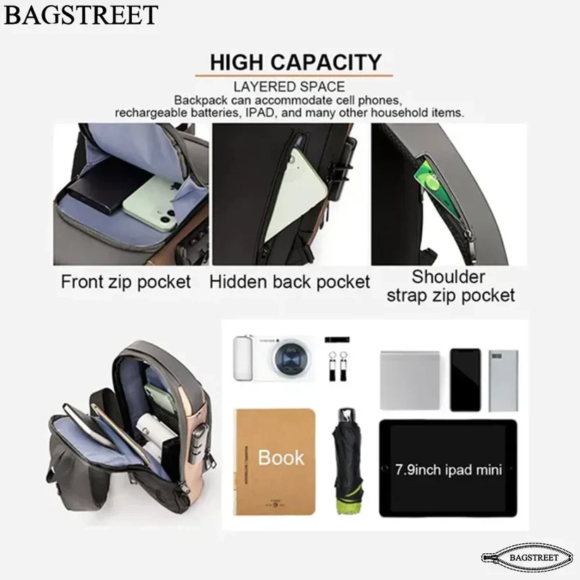 Smart Anti-Theft Sling Backpack with USB Charging Port